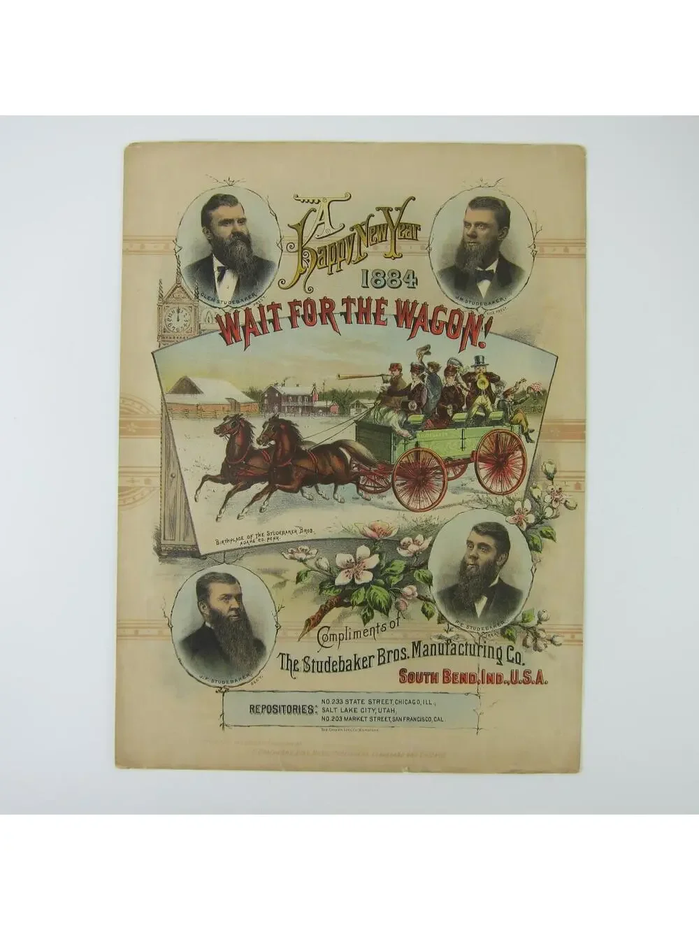 Sheet Music Wait For The Wagon Automotive Studebaker Bros Indiana Antique 1884